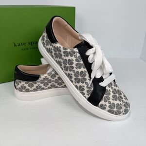 Kate Spade Sneakers Women's Size 10 Black White Erin Flower Fun Pattern Casual